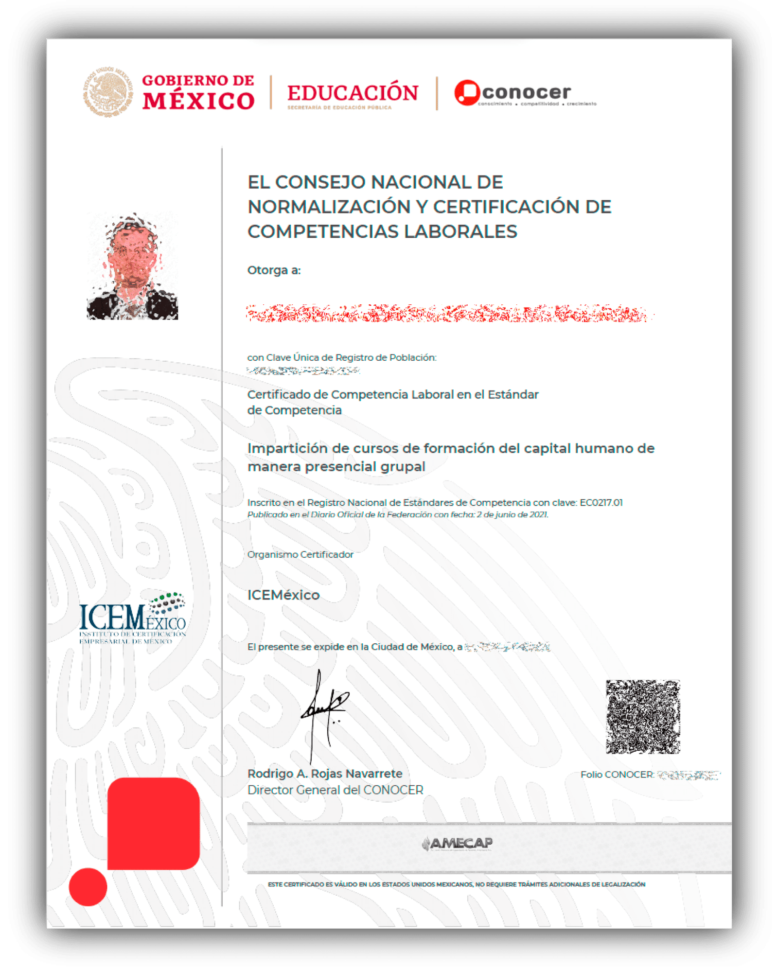 Ejemplo de Certificado Oficial SEP-CONOCER